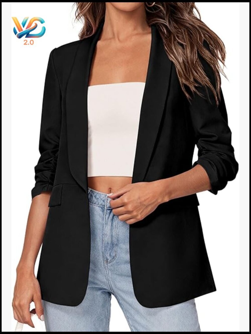 Lightweight Blazer 3/4 Sleeve Open Front Business Casual Jacket